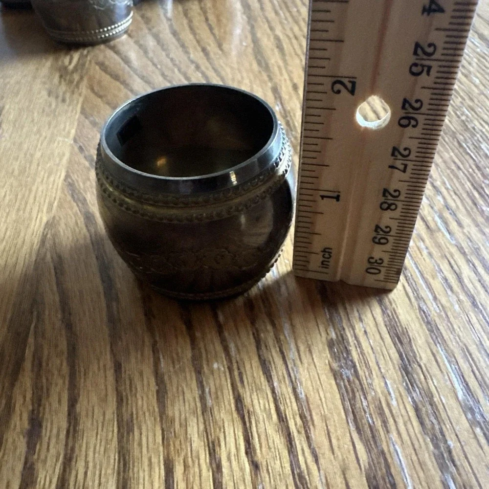 Gold‎ And Silver Elegant Engraved Floral India 6 Napkin Rings Brass Set Of 6 VTG